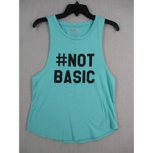 Series-8 Womens Teal Blue #NOT BASIC Graphic Muscle Tank Top Size Small